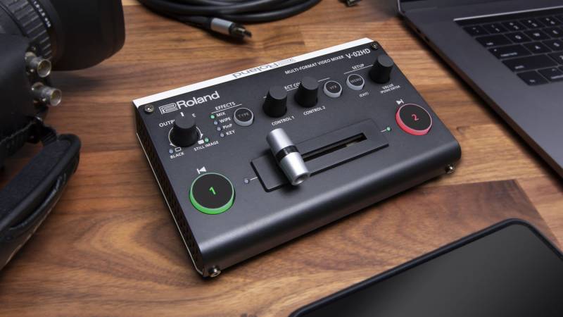 Roland V-02HD video mixer lets you switch between two cameras with your feet
